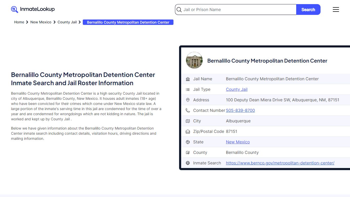 Bernalillo County Metropolitan Detention Center Inmate Search, Jail ...